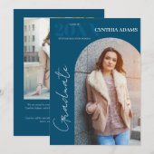 Faire-part Photo Arc Moderne Simple Bleu Graduation (Devant / Derrière)