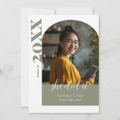 Faire-part Photo Arc Vert Moderne Elle L'A Fait Diplôme (Devant)