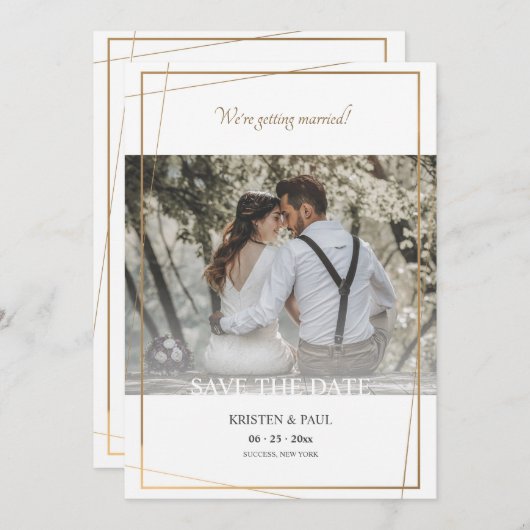 Faire part photo avec cadre doré Save the Date (Devant / Derrière)