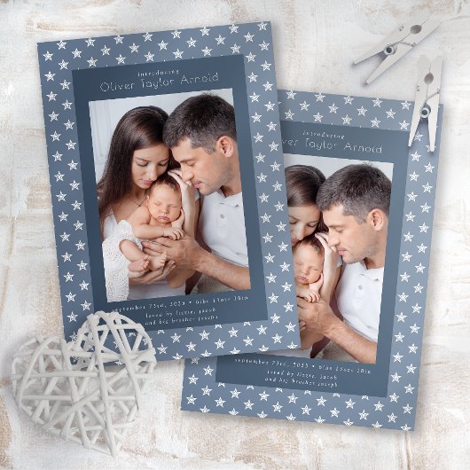 Faire-part Photo Baby Blue Stars Naissance