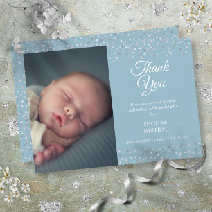 Faire-part Photo Baby Boy Script Merci Amour Coeurs Naissance