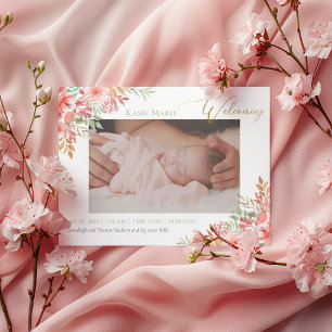 Faire-part Photo Bébé Elégant Blush Rose Floral Naissance