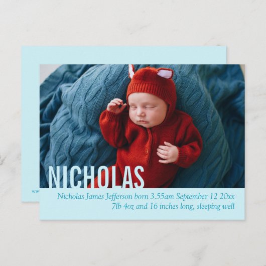 Faire-part photo bébé moderne (Devant / Derrière)