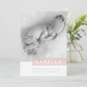 Faire-part PHOTO BÉBÉ MODERNE simple fille rose (Debout devant)