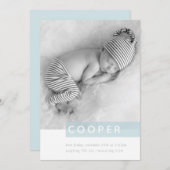 Faire-part PHOTO BÉBÉ MODERNE simple garçon bleu tableau (Devant / Derrière)