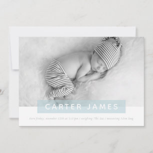 Faire-part PHOTO BÉBÉ MODERNE simple panneau bleu doux