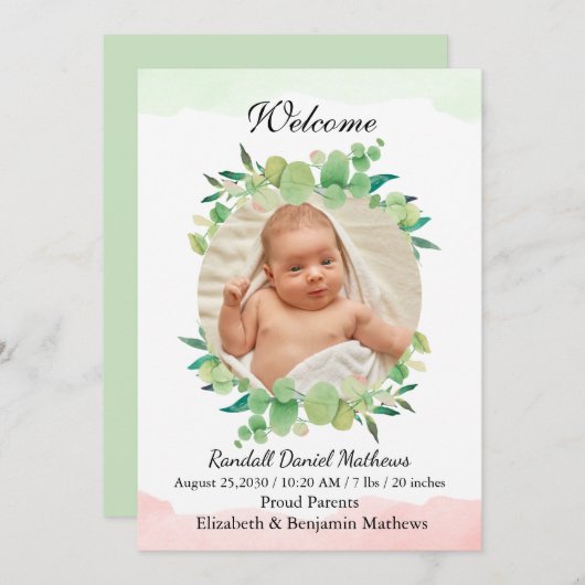 Faire-part Photo bébé verdure moderne bébé naissance (Devant / Derrière)