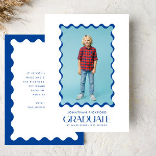 Faire-part Photo bleu Diplômé de l'élémentaire Cadre vague