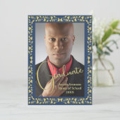 Faire-part photo Bleu et Gold Ivy (Debout devant)