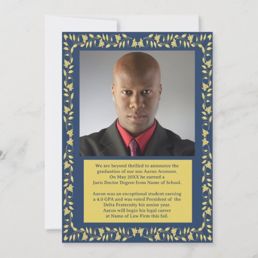 Faire-part photo Bleu et Gold Ivy (Dos)