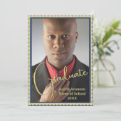 Faire-part photo Bleu et or (Debout devant)