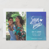 Faire-part Photo bleu simple Mariage moderne Enregistrer la d (Devant)