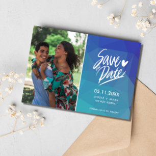 Faire-part Photo bleu simple Mariage moderne Enregistrer la d