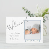 Faire-part Photo Bleue Personnalisée Baby Boy Bienvenue Naiss (Debout devant)