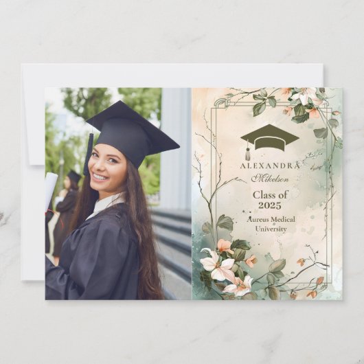 Faire-part Photo Boho Fleur sauvage Graduation Party (Devant)