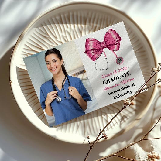 Faire-part Photo Bow Stethoscope Nurse School Graduate