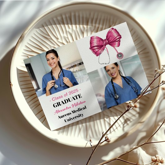 Faire-part Photo Bow Stethoscope Nurse School Graduate
