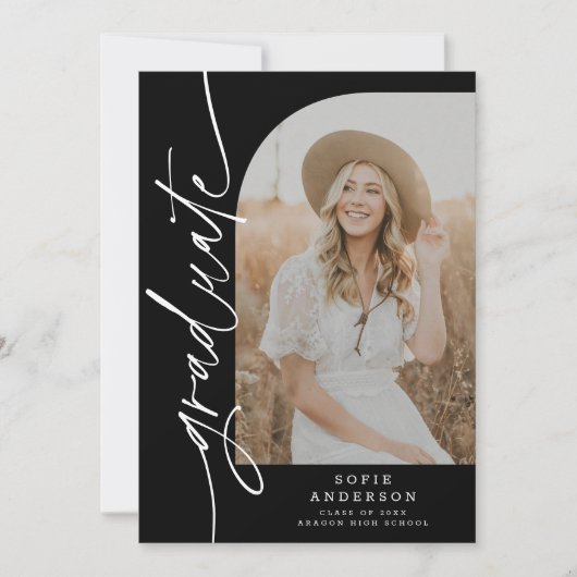 Faire-part Photo chic noir et blanc Arch Script (Devant)