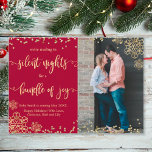 Faire-part Photo Christmas Pregnancy Announcement Cards<br><div class="desc">Gold Burgundy Photo Christmas Pregnancy Announcement Cards. Expecting parents! Modern gold swirly hand lettered typography script we are trading in "silent nights" for a "bundle of joy" card to share your happy news with family and friends in the holiday season. Features above and the bottom gold confetti frame on burgundy...</div>