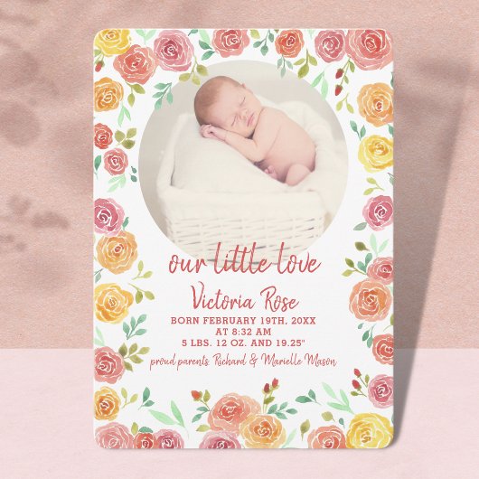 Faire-part Photo circulaire Aquarelle florale Naissance