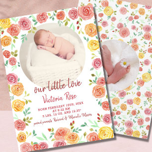 Faire-part Photo circulaire Aquarelle florale Naissance