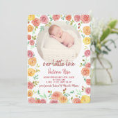 Faire-part Photo circulaire Aquarelle florale Naissance (Debout devant)