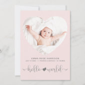 Faire-part Photo Coeur Naissance d'une fille rose (Devant)