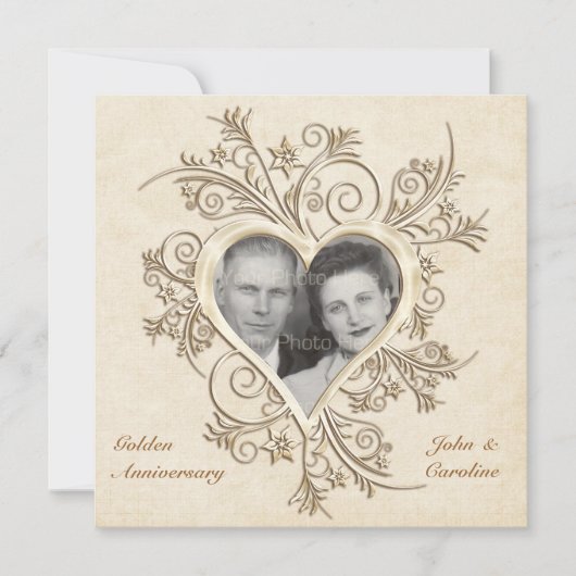 Faire-part photo Cœur Or 50e Anniversaire (Devant)