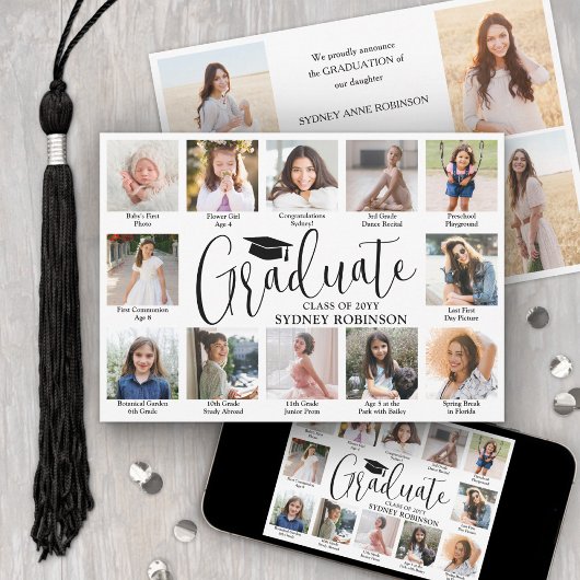 Faire-part Photo Collage & Captions Trendy Script Graduation