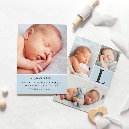 Faire-part Photo Collage de bébé Pale Blue