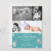 Faire-part Photo Collage Elephant Grey Watercolor Stripe Baby (Dos)