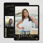 Faire-part Photo Collage Moderne Black Graduation Open House (Devant / Derrière)