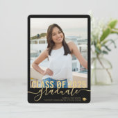 Faire-part Photo Collage Moderne Black Graduation Open House (Debout devant)