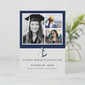 Faire-part Photo Collage Nautique Marine Bleu Ancre diplômé (Debout devant)