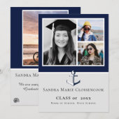 Faire-part Photo Collage Nautique Marine Bleu Ancre diplômé (Devant / Derrière)