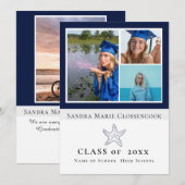 Faire-part Photo Collage Nautique Marine Blue Starfish diplôm (Devant / Derrière)