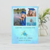 Faire-part Photo Collage Nautique Tortue Bleue Graduation (Debout devant)