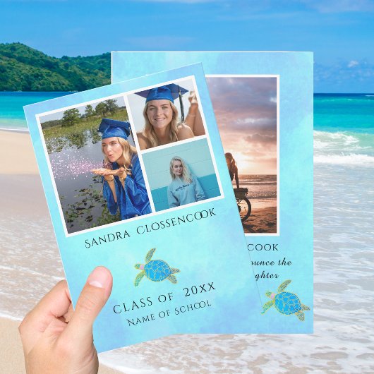 Faire-part Photo Collage Nautique Tortue Bleue Graduation