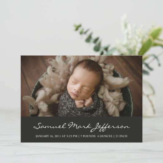 Faire-part Photo collage noir nouveau-né bébé garçon unisex n (Debout devant)