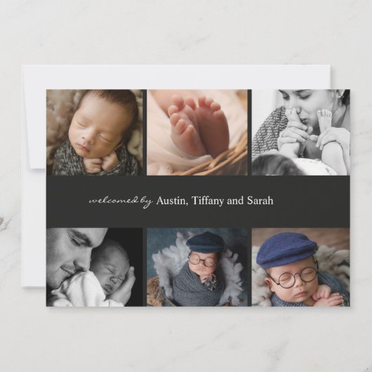 Faire-part Photo collage noir nouveau-né bébé garçon unisex n (Dos)