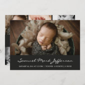 Faire-part Photo collage noir nouveau-né bébé garçon unisex n (Devant / Derrière)