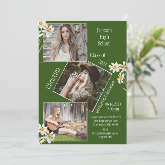 Faire-part Photo Collage personnalisé 4 images vert (Debout devant)