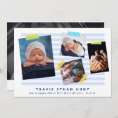 Faire-part Photo Collage Washi Tape Nouveau-né bébé garçon na (Devant / Derrière)