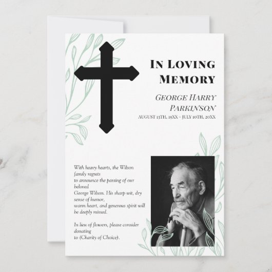 Faire-part Photo Cross & Greenery En Mémoire Amoureuse (Devant)