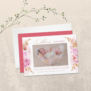 Faire-part Photo de bébé Élégante Rose Floral Naissance