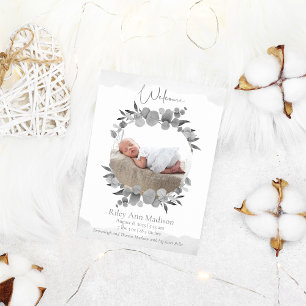 Faire-part Photo de bébé Eucalyptus Moderne Gris