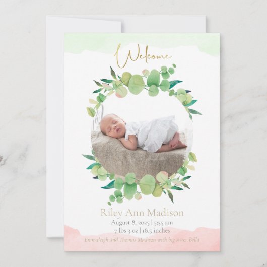 Faire-part Photo de bébé Eucalyptus Naissance Moderne (Devant)