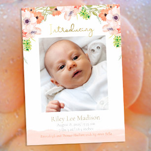 Faire-part Photo de bébé Fleurs de pêche Moderne Naissance