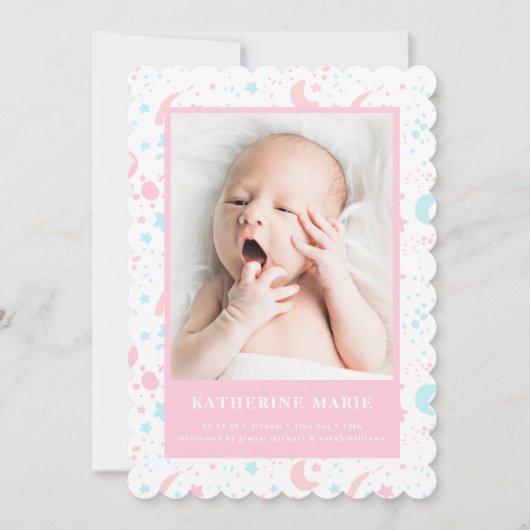 Faire-part PHOTO DE BÉBÉ | Pastel Moon & The Stars (Devant)