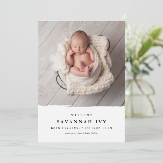 Faire-part Photo de bébé simple moderne naissance (Debout devant)